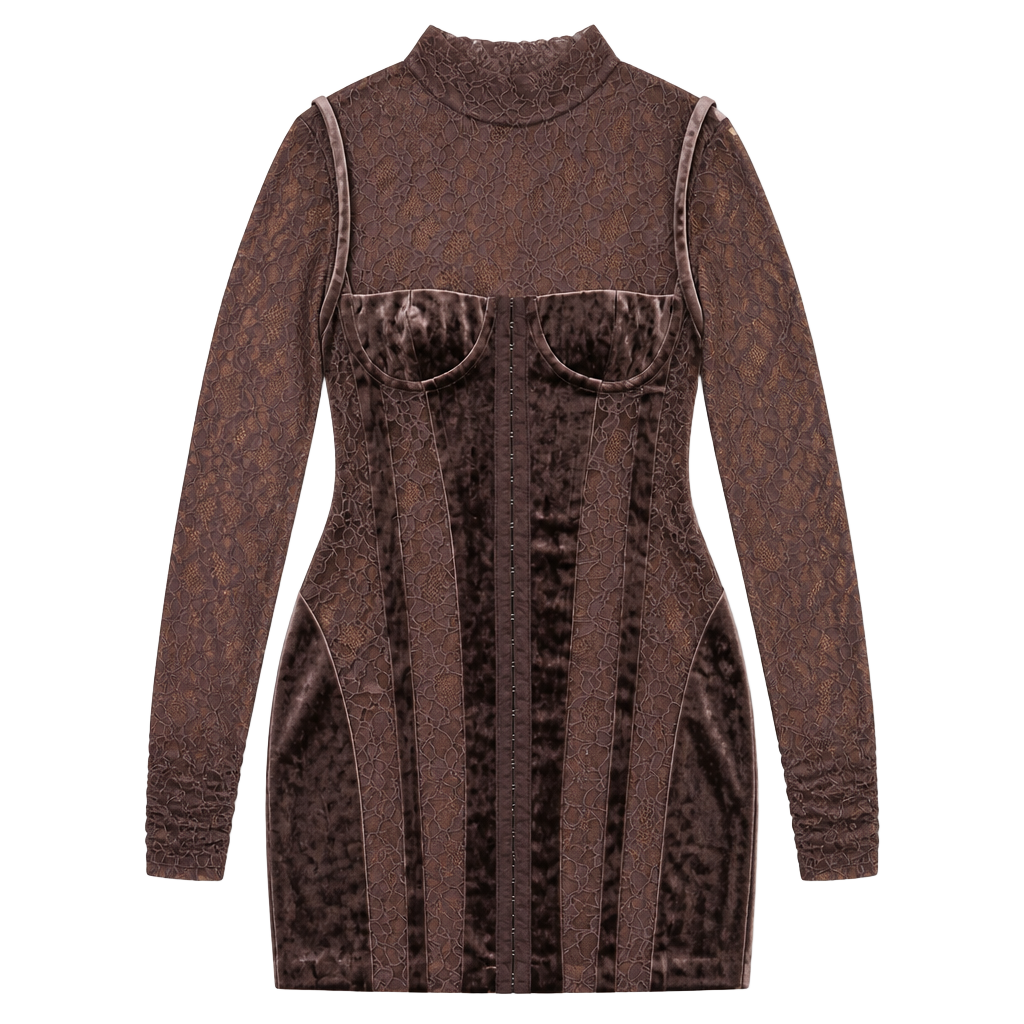 House of CB "Marica" brown velvet mini... 1