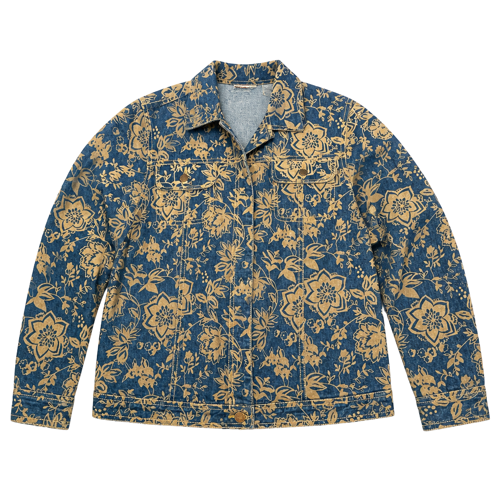 Bill Blass Petite Floral Print Denim Jacket Size PM 1