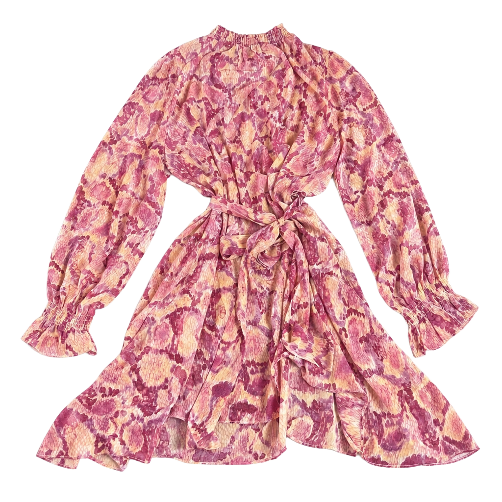 Dress Forum Fuchsia Abstract Print Mock Neck Long Sleeve Mini Dress Size M 1