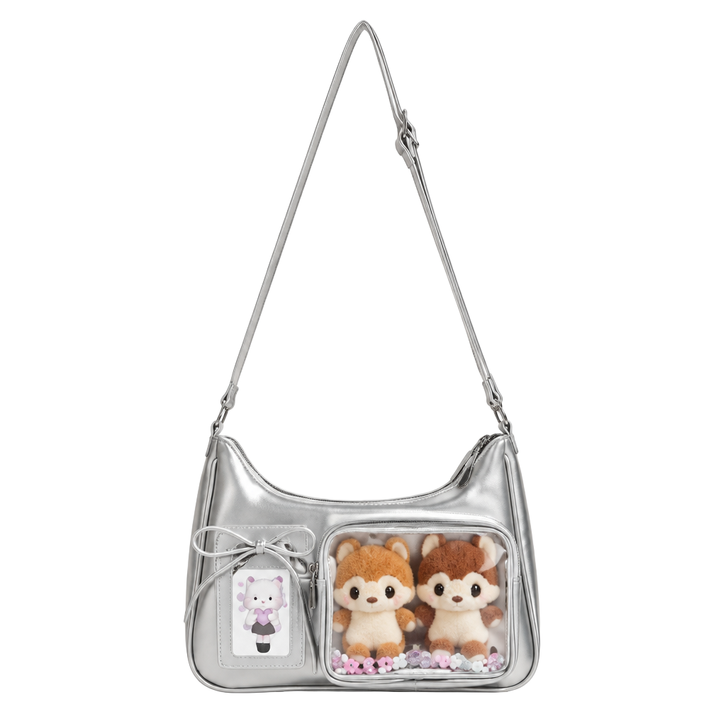 KJEYOB Ita Bag with Clear Display Pockets Silver 1
