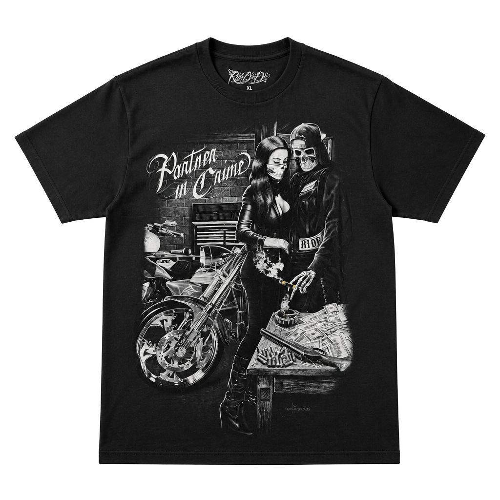 Ride or Die Partner in Crime Biker Graphic T-Shirt Black XL 1