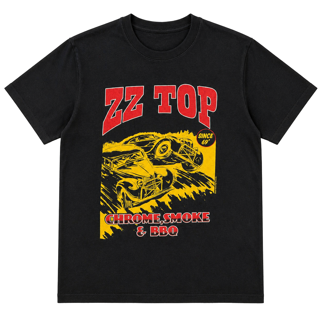 ZZ Top Chrome Smoke & BBQ 2017 Tour Concert Band T-Shirt 1