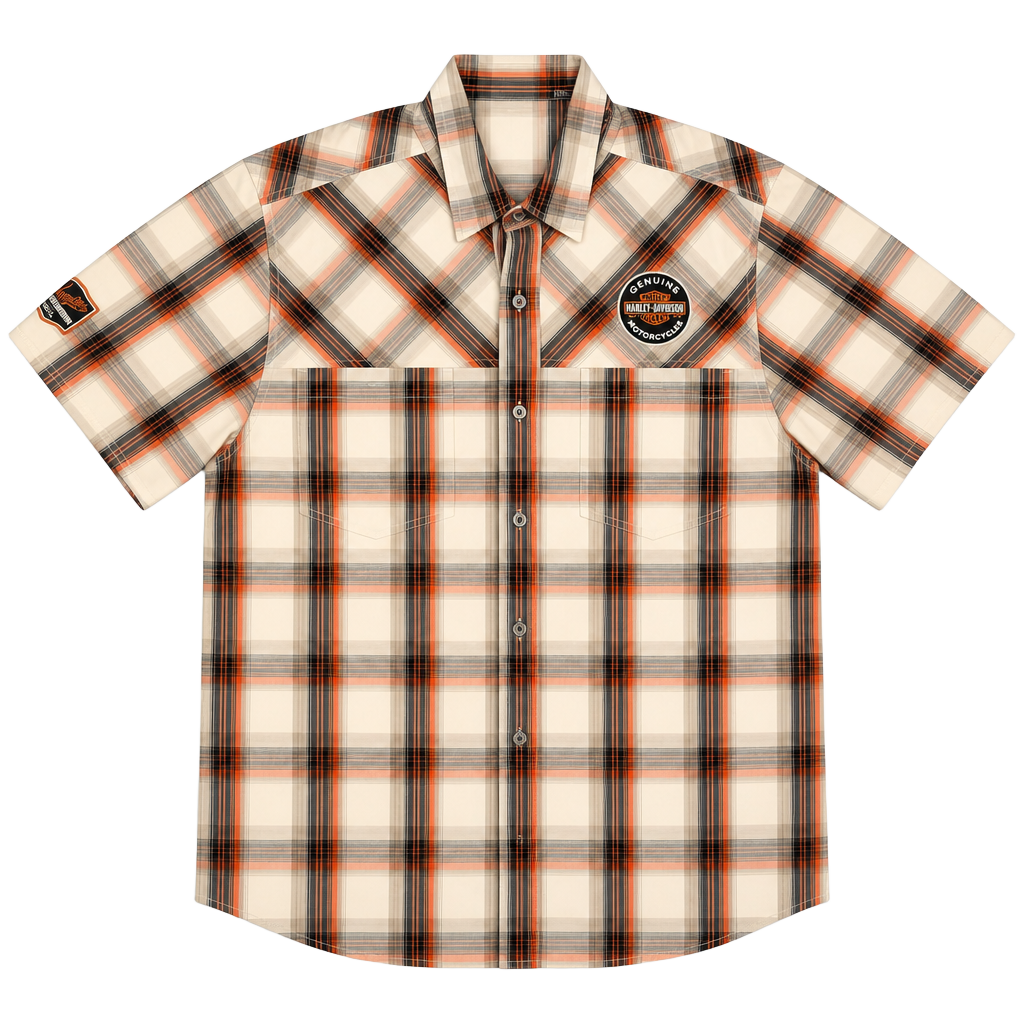 Harley-Davidson Men's Genuine Oil Can Short Sleeve Plaid Woven Shirt Size Large 1