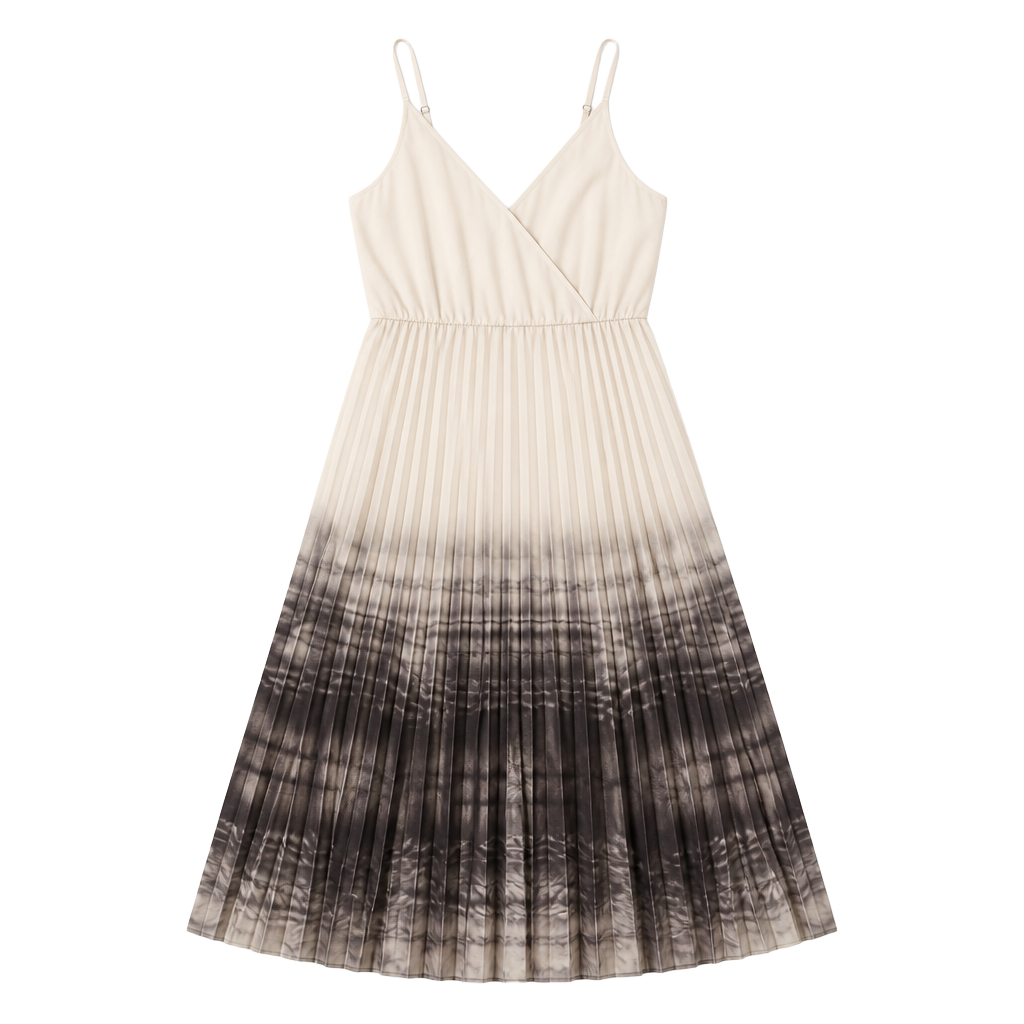 AllSaints Celilia Pleated Tie Dye Midi Dress Ecru White 1