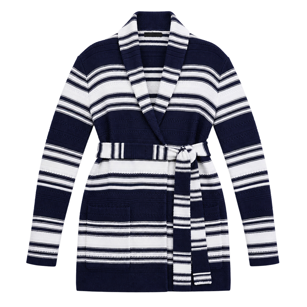 Lauren Ralph Lauren Striped Shawl Collar Belted Cardigan 1