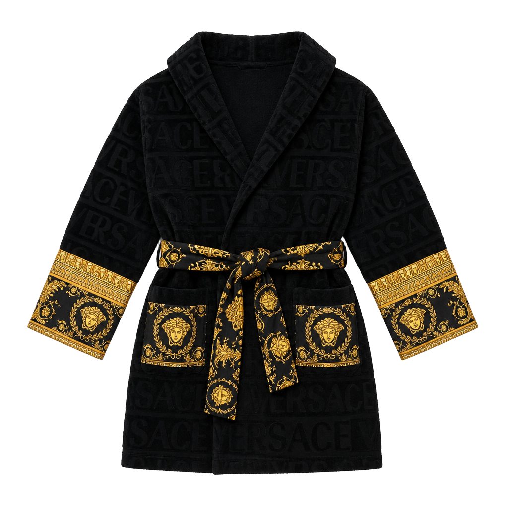 Versace I Heart Baroque Short Hooded Bathrobe Black Gold 1