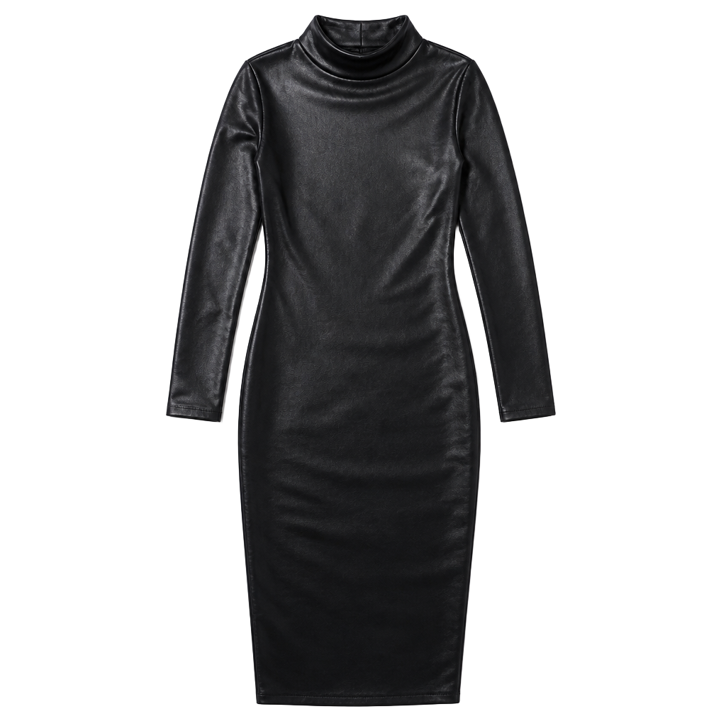 Naked Wardrobe Black Drippin' Hard Long Sleeve Faux Liquid Leather Midi Dress 1