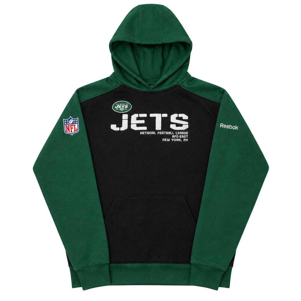 Vintage Reebok On Field New York Jets NFL Hoodie Green Black Size S 1
