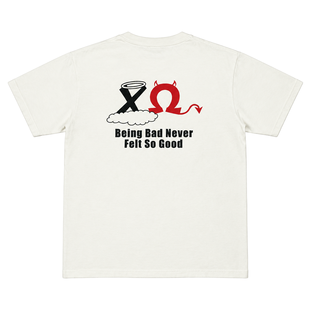 Vintage Chi Omega Being Bad Never Felt So Good Graphic T-Shirt White Size S 1