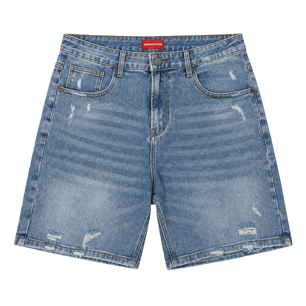 Mens ADM Revolution Alessandro DiLange Distressed Denim Shorts Light Wash 1
