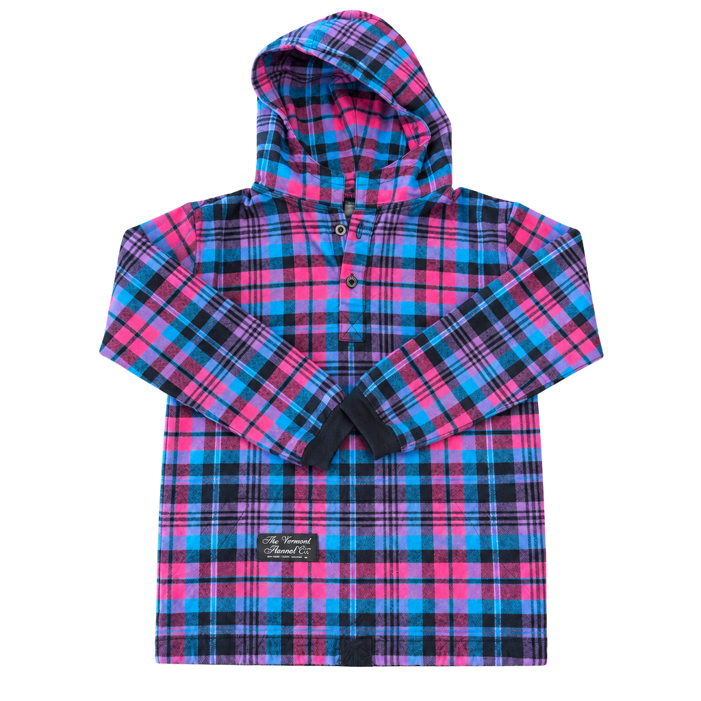 Vermont Flannel Co Hooded Flannel Pullover Size Youth 10/12 Pink Plaid 1