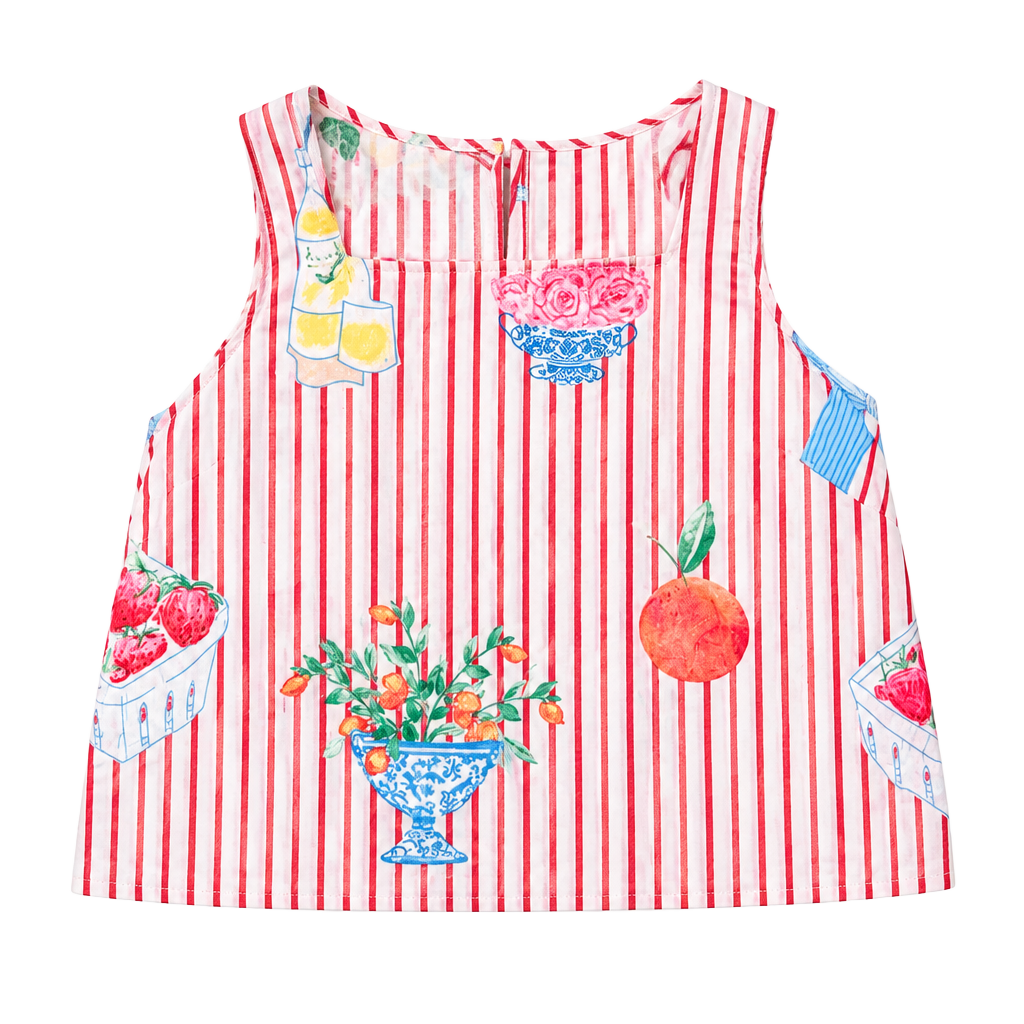 Calypso St Barth Tank Top Size S Red Stripe Fruit Print Linen Rayon 1