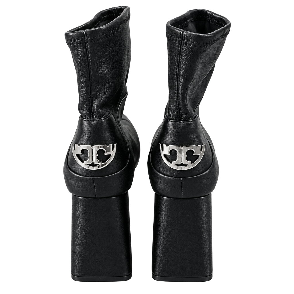 Tory Burch Boots Size 7M Black Leather Ankle Heel 1