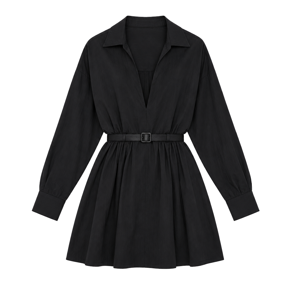 Oversized Shirt Flared Mini Dress in Black 1