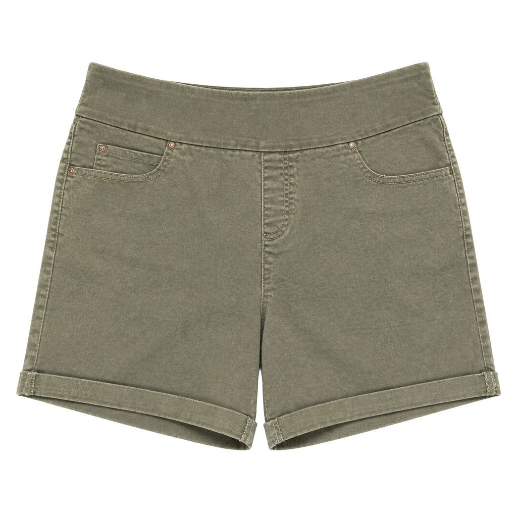 Time and Tru Women's Olive Green Pull-On Cuffed Denim Shorts 1