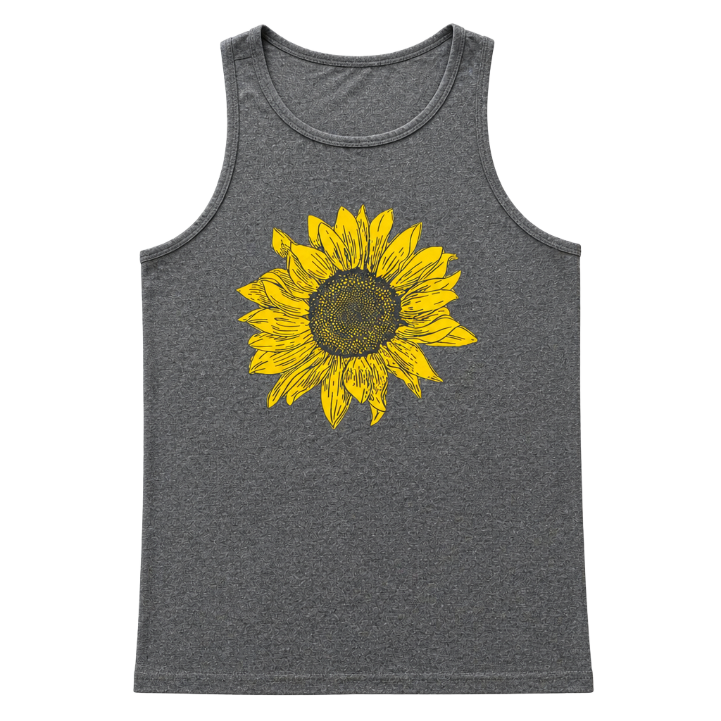 Grey Sunflower Print Racerback Tank Top 1