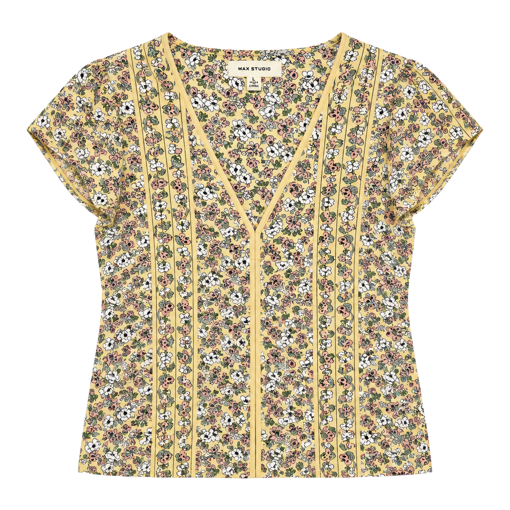 Max Studio Floral Wrap Blouse Size L Yellow V-Neck 1