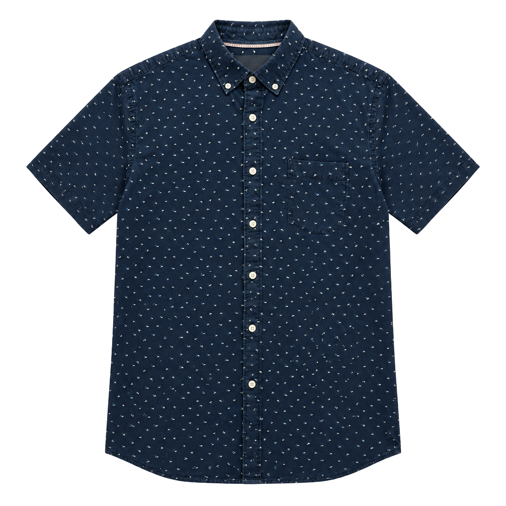 Hawker Rye Short Sleeve Button Down Shirt Navy Blue Print 1