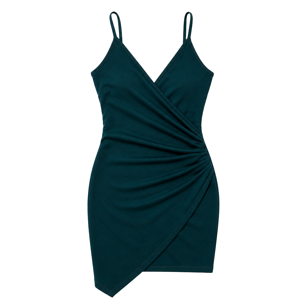 Amazon Bodycon Dress Size M Green Ruched Asymmetrical Wrap 1