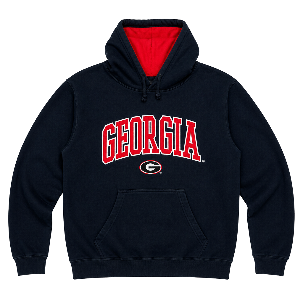 J. America Georgia Bulldogs Hoodie Size L Black Red Applique NCAA 1
