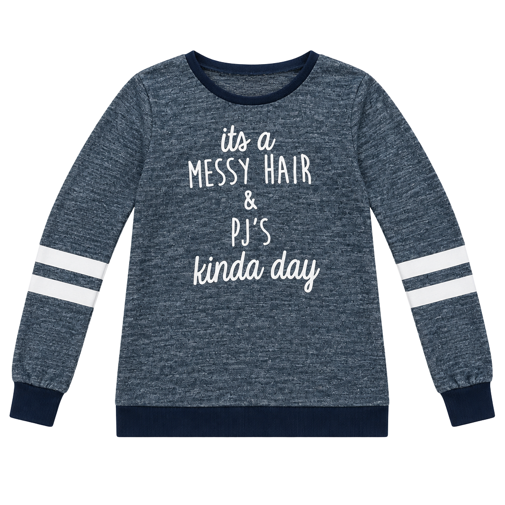 Harmony & Havoc Sweatshirt Size M Messy Hair & PJs Kinda Day Blue 1