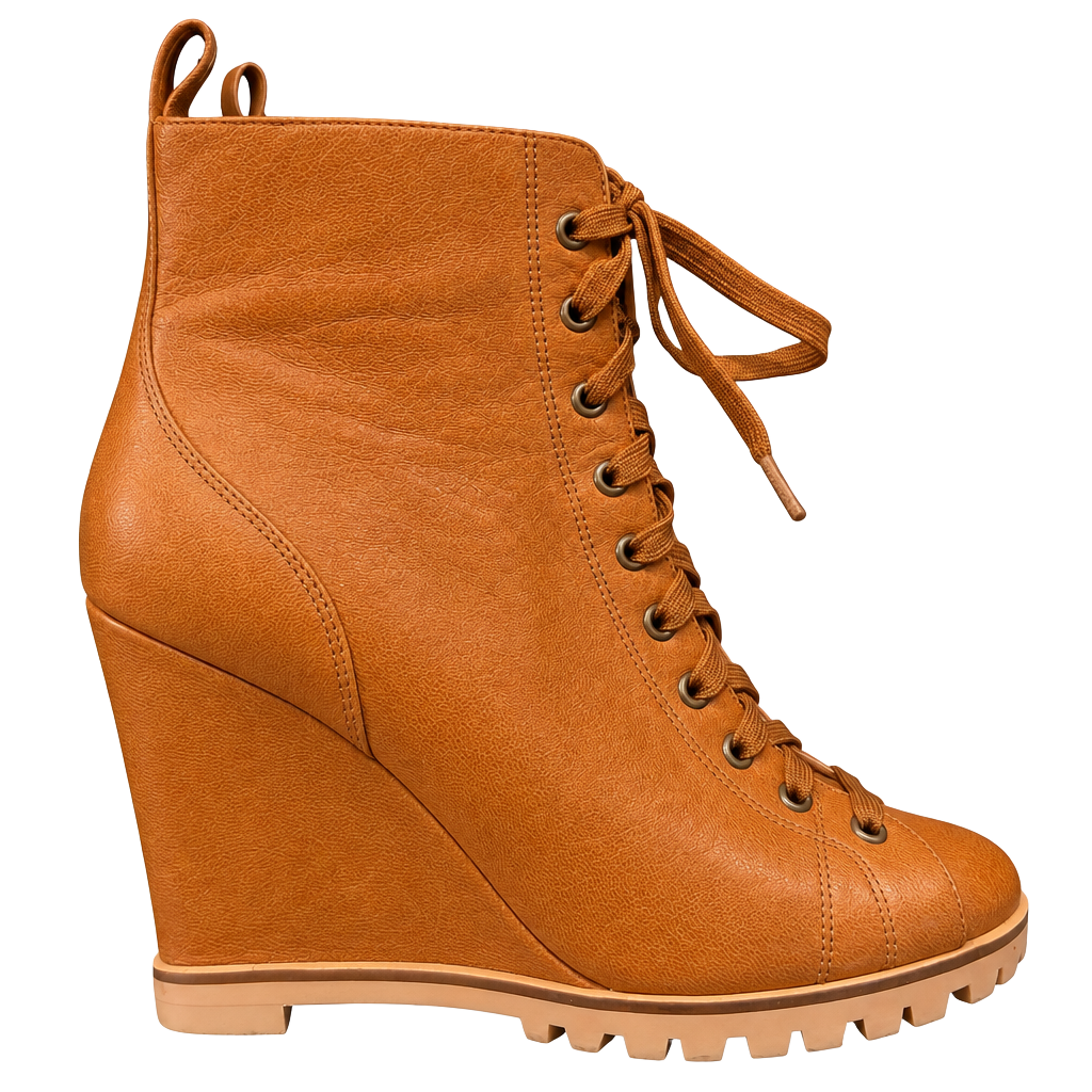 Linea Paolo Wedge Bootie Tan Leather Peep Toe Lace Up Size 7 1
