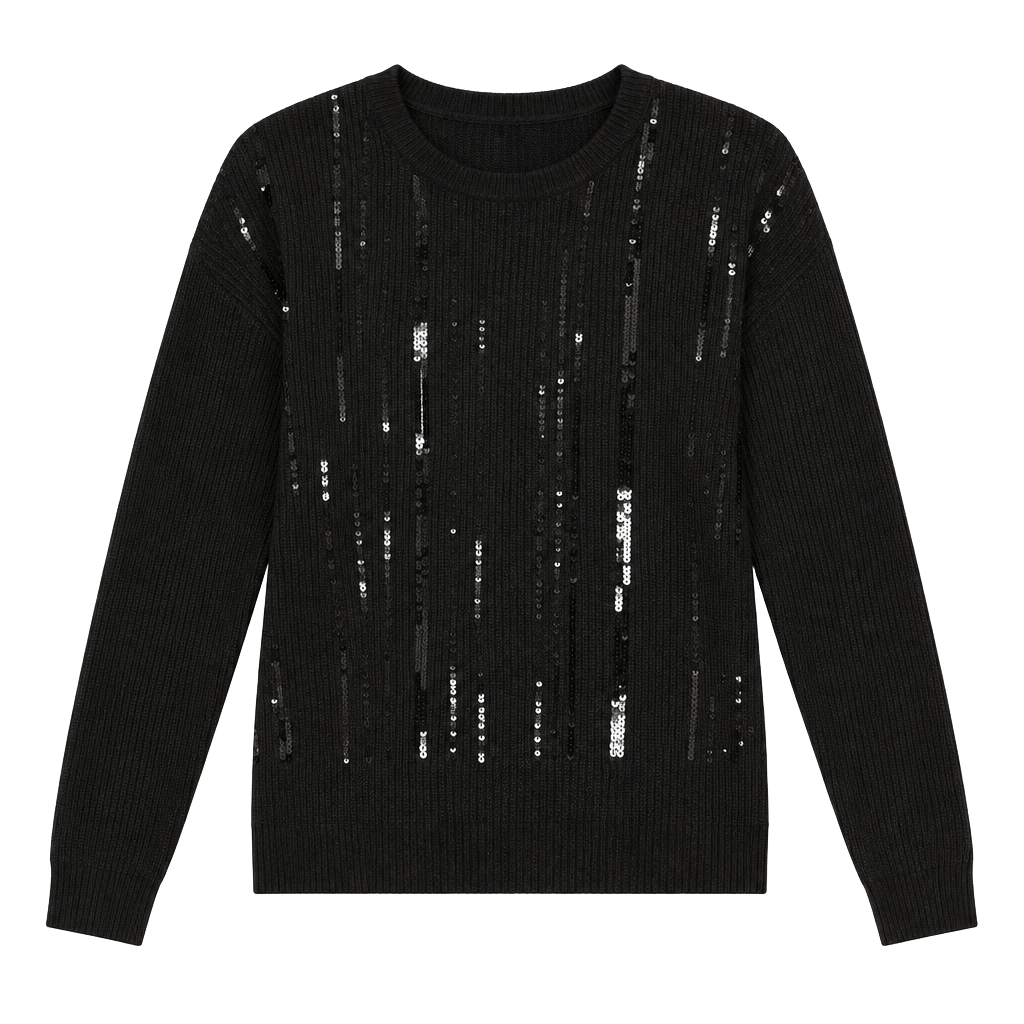 Calvin Klein Sequin Crew Neck Long Sleeve Sweater Black Size S 1