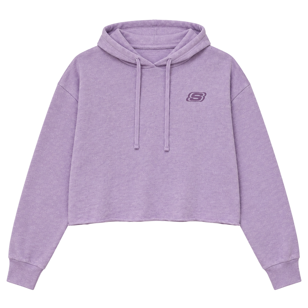 Skechers Crop Hoodie Size L Purple Logo Pullover Sweatshirt 1