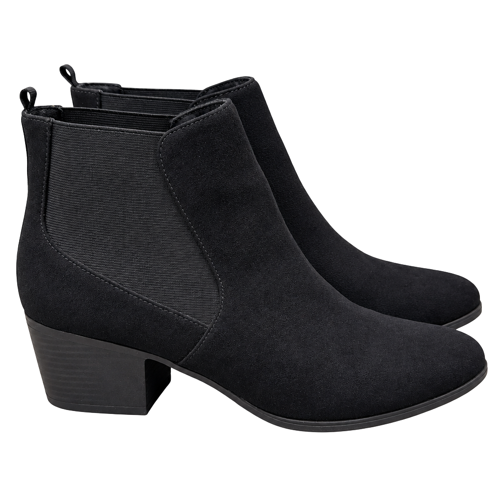 Divided H&M Chelsea Ankle Boots Size 8 Black Suede Block Heel 1