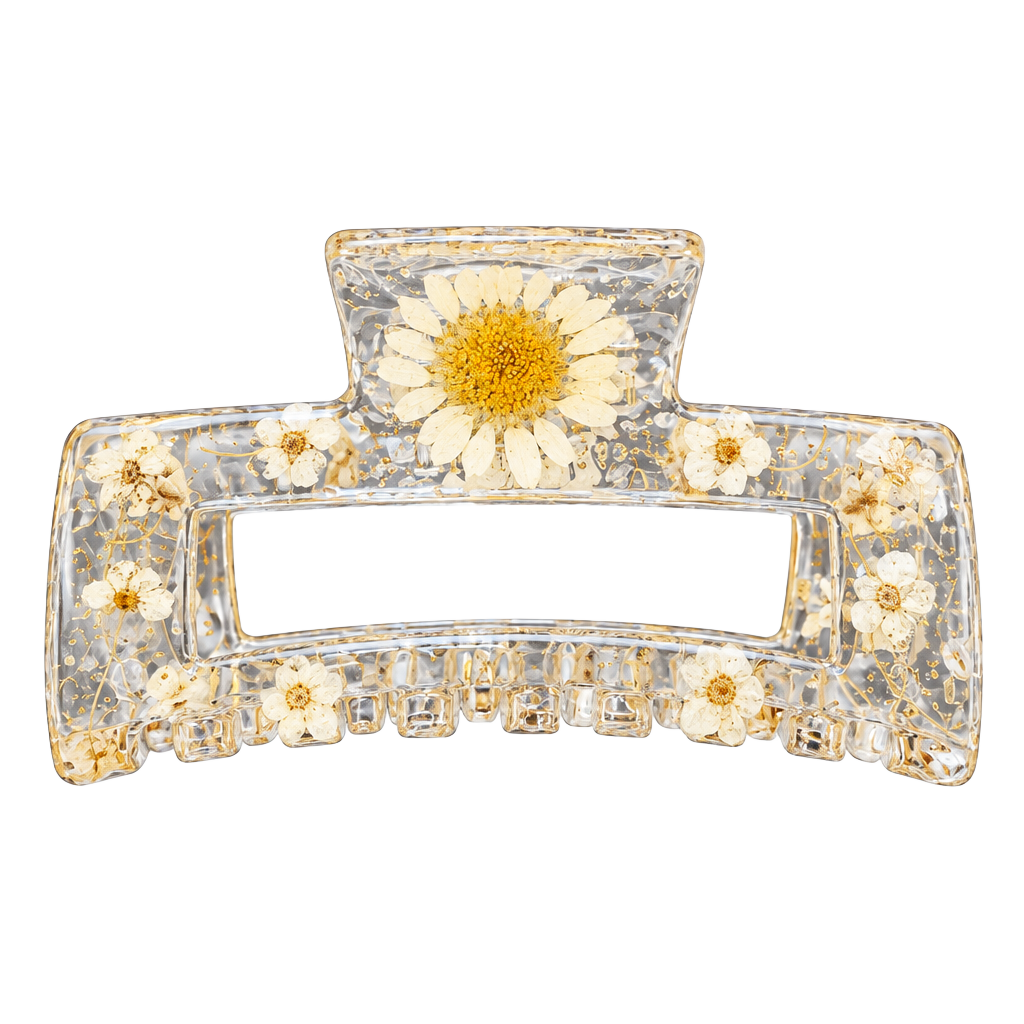 Pressed Flowers Resin Hair Claw Clip Clear Daisy Floral 1