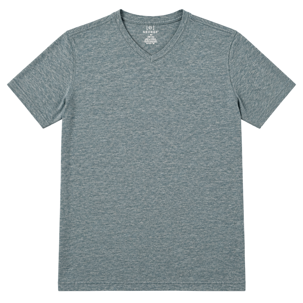 George V-Neck T-Shirt Size M Teal Blue Heather Short Sleeve Cotton Blend 1