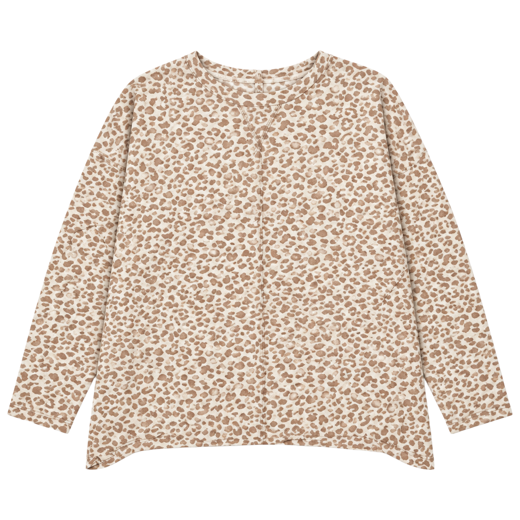 Oversized La Miel Leopard Print Pullover Top Size S Brown Cheetah Animal Top 1