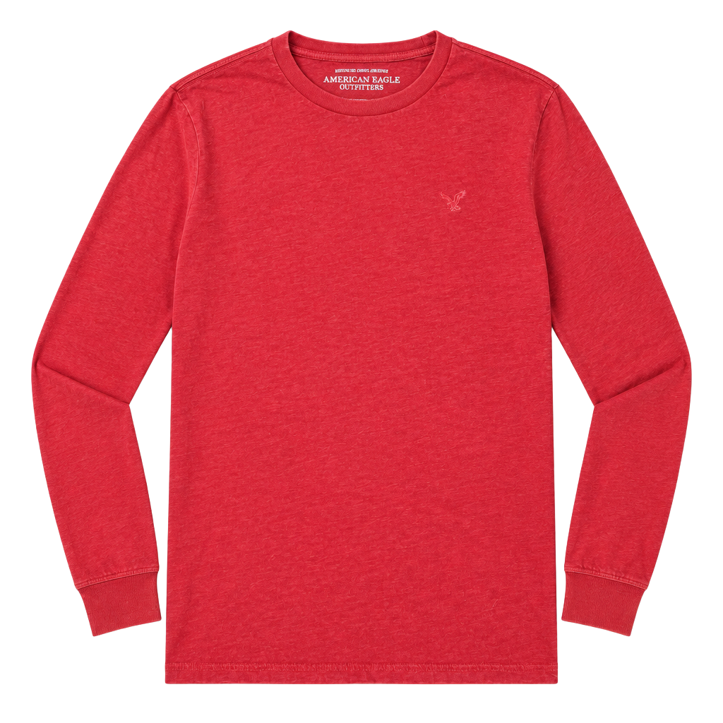 American Eagle Outfitters Men's Red Crew Neck Standard Fit Long ..., 1