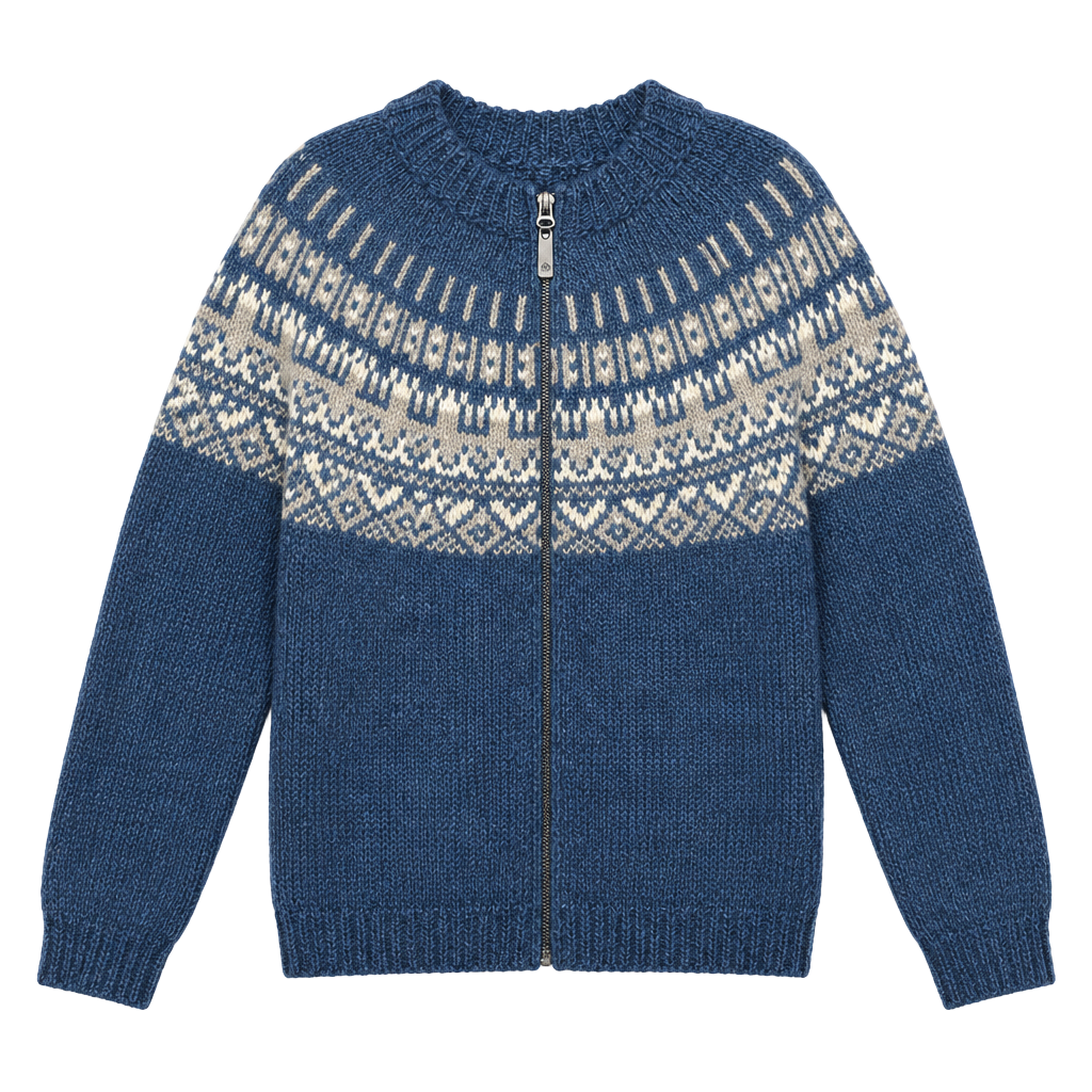 Icewear Elis Wool Sweater with Full Zip Size Large Blue Nordic 1