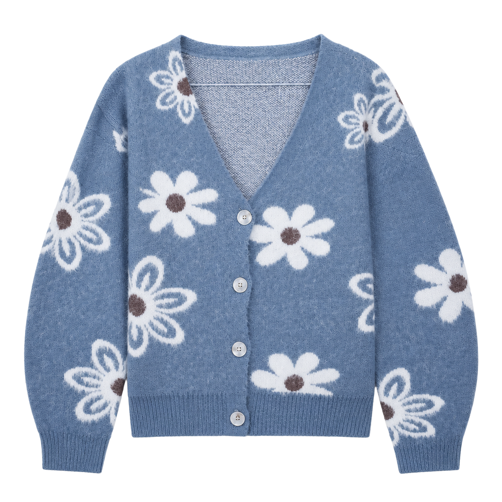 EMERY ROSE Floral Pattern Button Front Cardigan Size L Blue 1