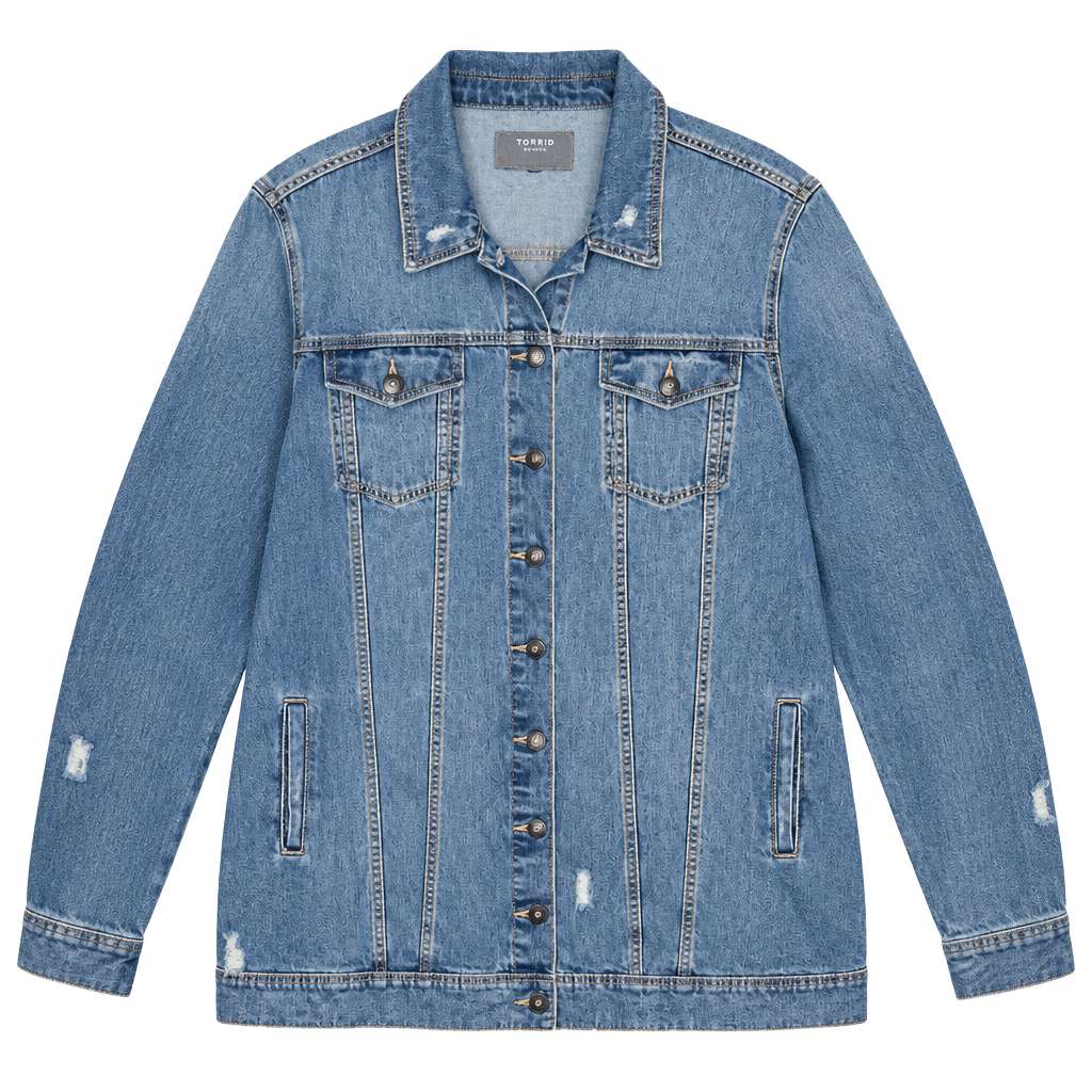 Torrid Distressed Denim Long Jean Jacket 1