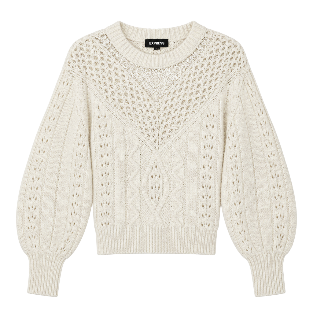 Express Sweater Size XS Cream Lace Trim Knit 1