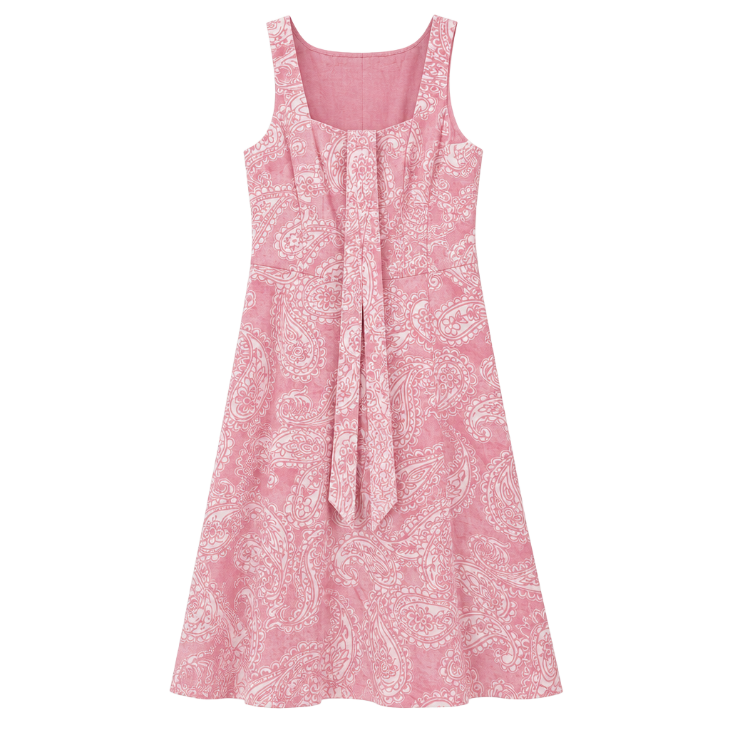 Chaps Paisley Sundress Size 10 Pink White Cotton Stretch 1