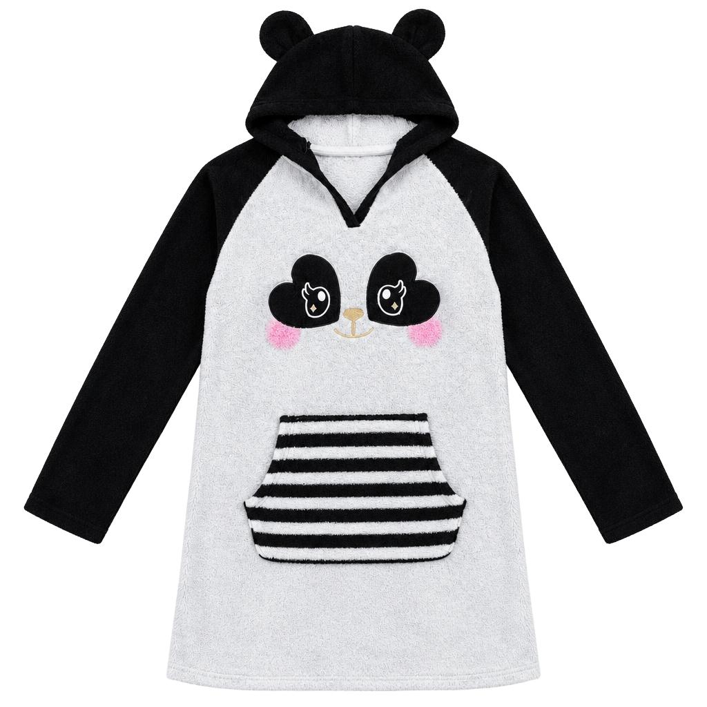 Justice Panda Hoodie Size 18/20 Black White Fleece Pajama 1