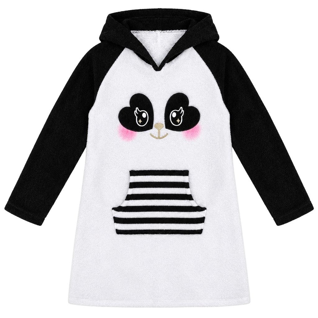 Justice Panda Fleece Hooded Nightgown Size 14/16 Black White 1
