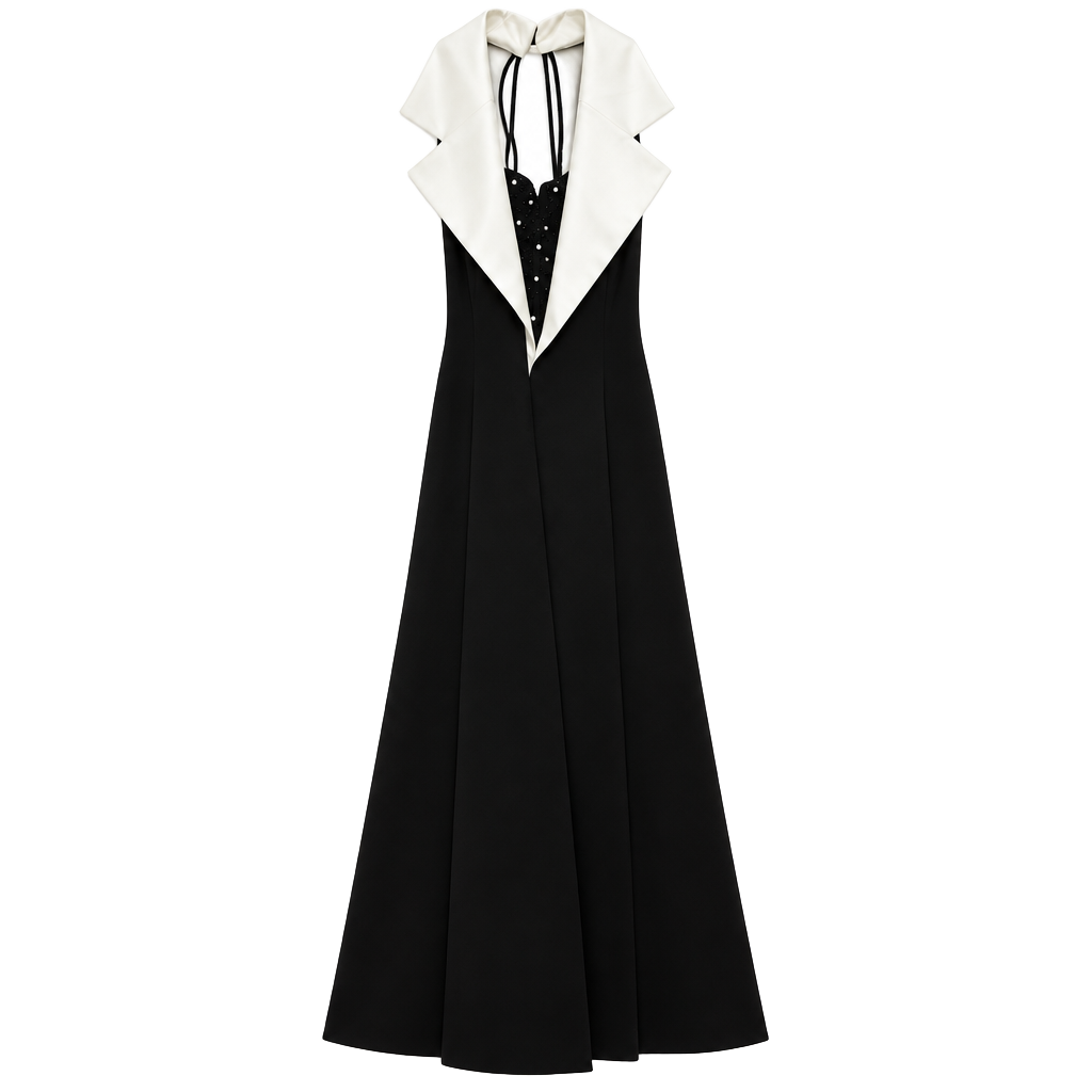 Ever Beauty Black and White Tuxedo Maxi Dress Size 8 1