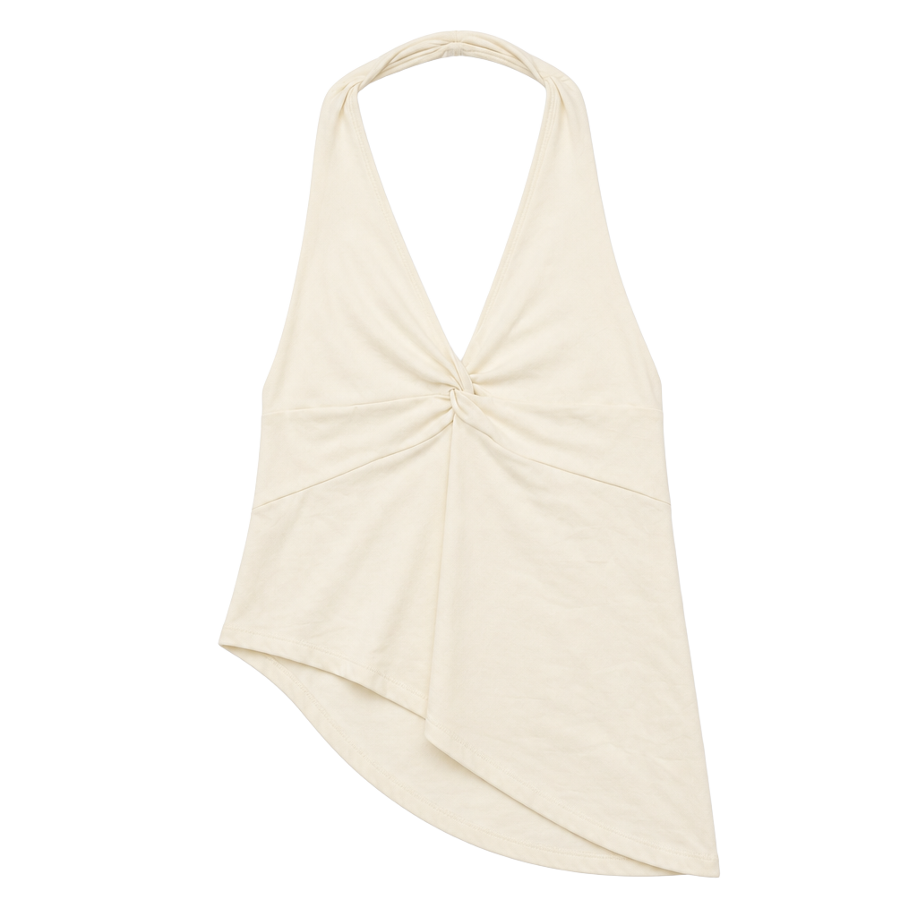 Cream Halter Neck Asymmetrical Drape Top 1