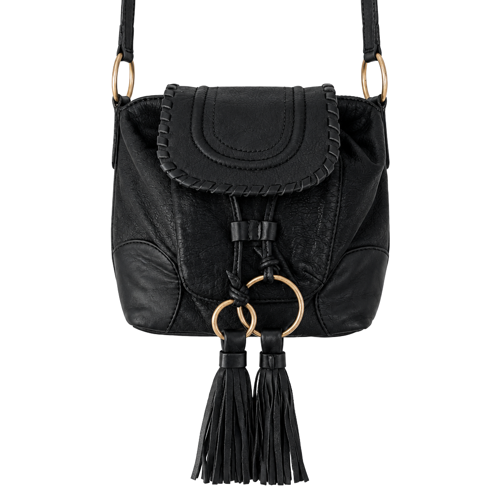 See By Chloe Black Leather Crossbody Bag with Tassels and Gold Hardware 1