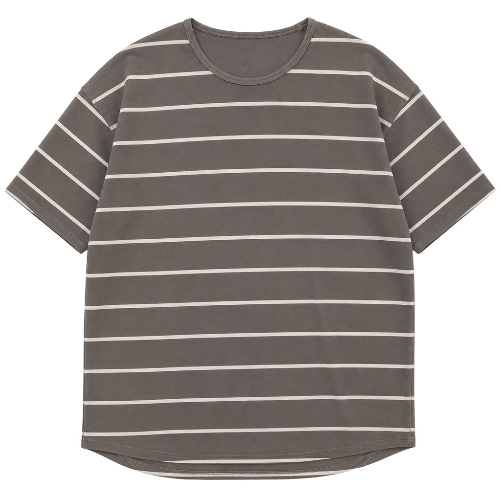 BYLT Basics Lux Blend Drop-Cut Striped Crew Neck Shirt in Gray 1