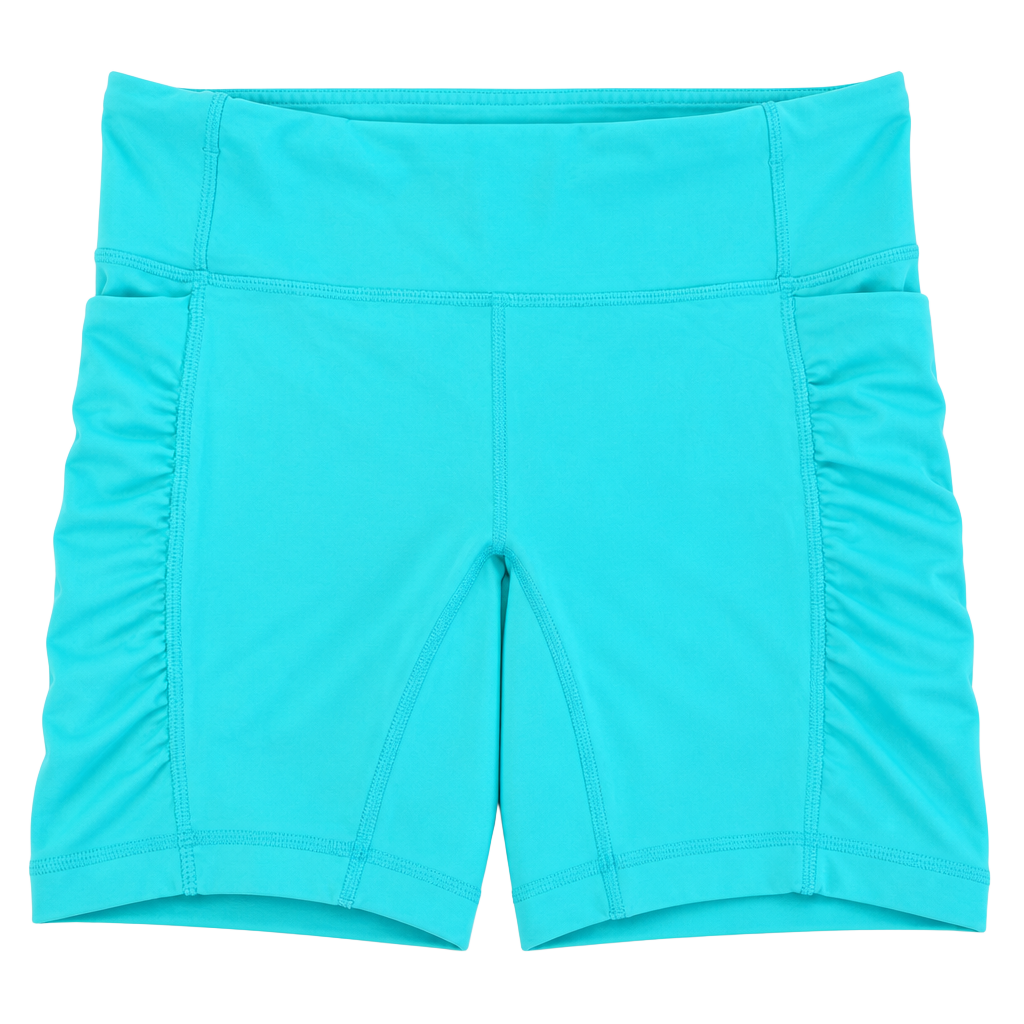 Lululemon Athletica Bike Shorts Size 8 Turquoise Ruched Pockets 1