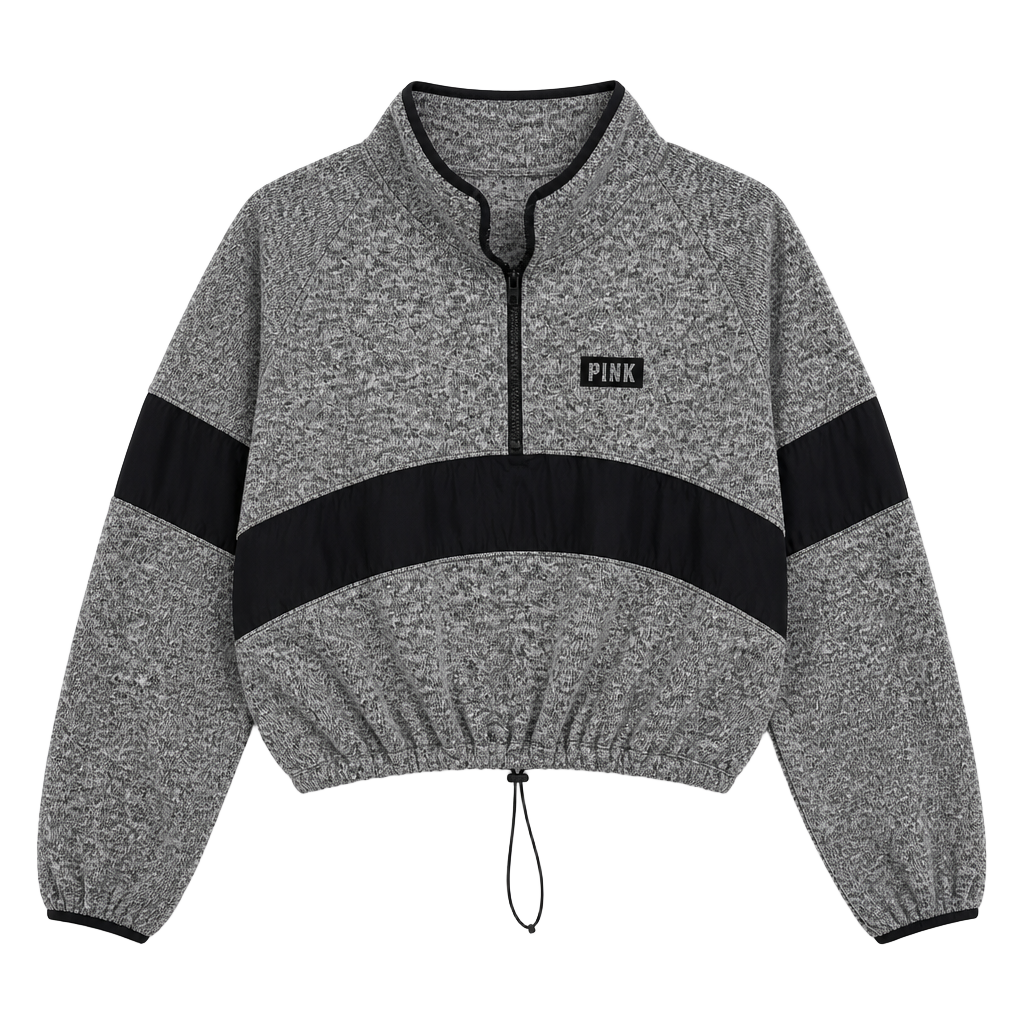 Victoria's Secret PINK Grey Marl Quarter-Zip Cropped Pullover Size Large 1