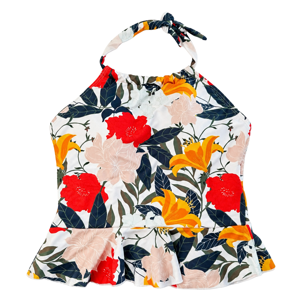 Janela Bay Floral Halter Peplum Tankini Top Size XS 1