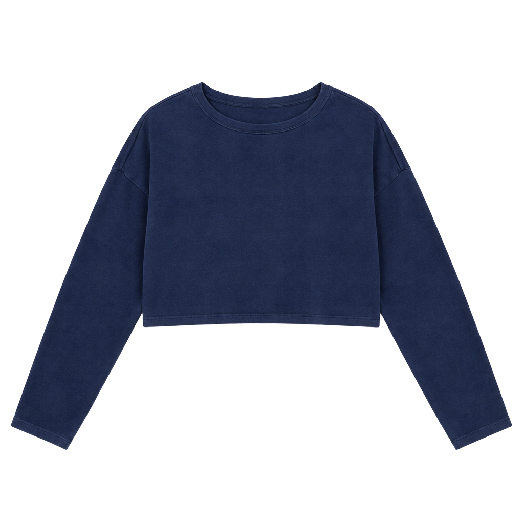 John Galt California Navy Crop Sweater One Size Blue Cotton Knit Scoop Neck 1