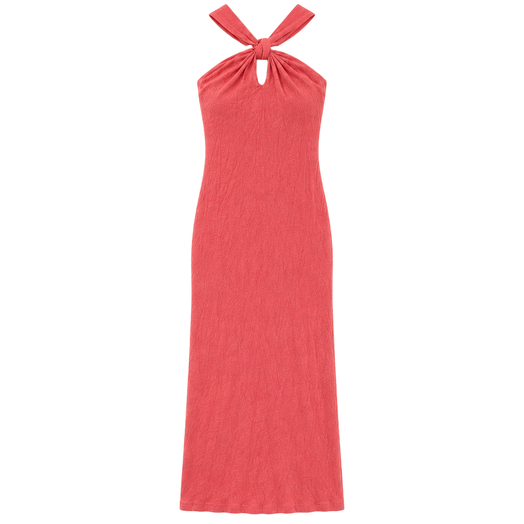 SUNDRY Keyhole Midi Dress Size 2 Coral Pink Twist Halter Sleeveless 1