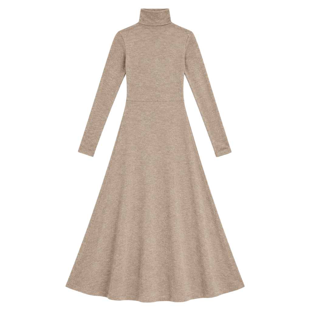 NWOT Vince Cozy Funnel-Neck Long-Sleeve Dress Size XS/TP Camel Jersey 1